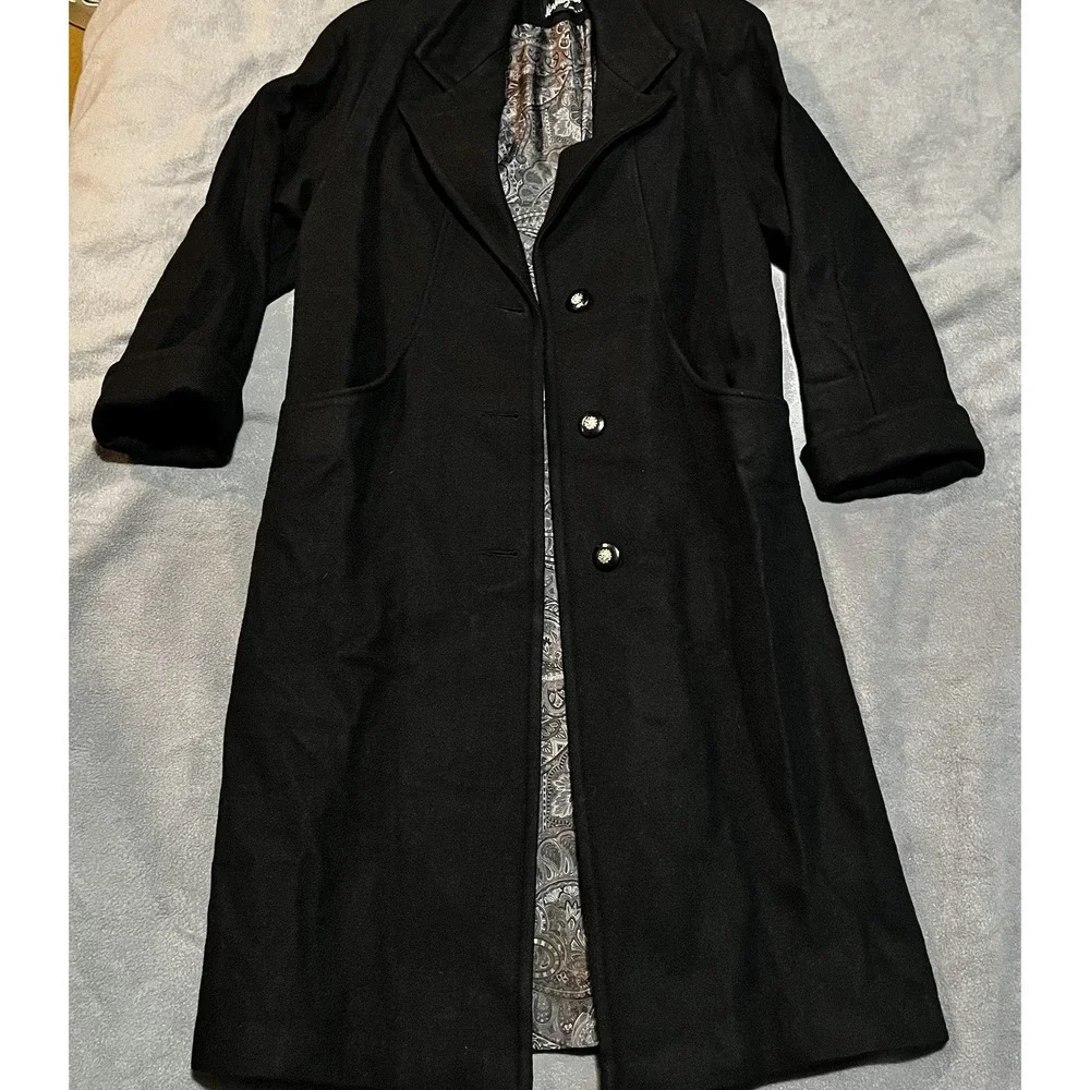 VINTAGE MISS NEW YORKER Full‎ Length Wool Coat Big Buttons Black 44